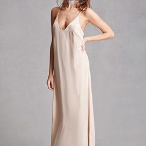 blush / light pink satin maxi dress